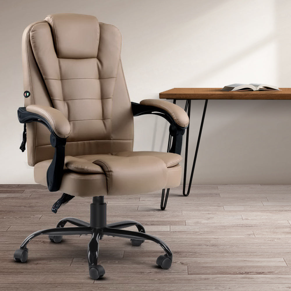 Artiss Massage Office Chair Executive Computer Gaming Chairs Brown PU Leather Espresso