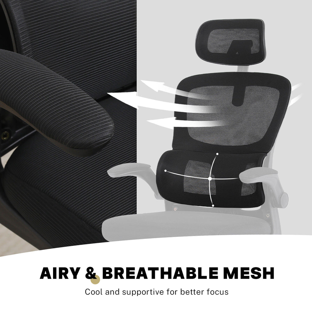 Work Office Chair - Lumber Support, Flip-up Armrest, Adjustable Headrest SITIO - Black