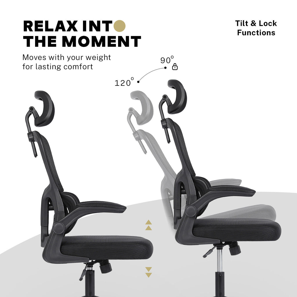 Work Office Chair - Lumber Support, Flip-up Armrest, Adjustable Headrest SITIO - Black