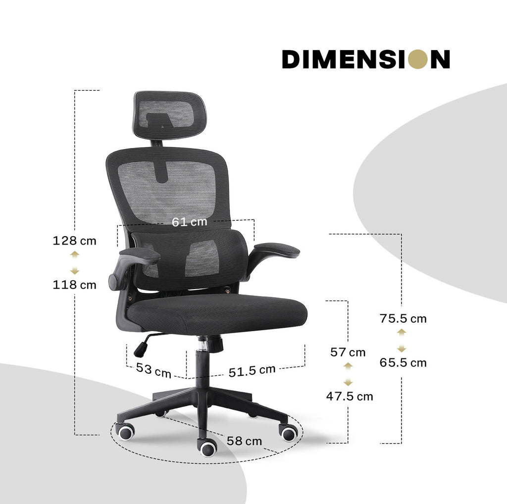 Work Office Chair - Lumber Support, Flip-up Armrest, Adjustable Headrest SITIO - Black