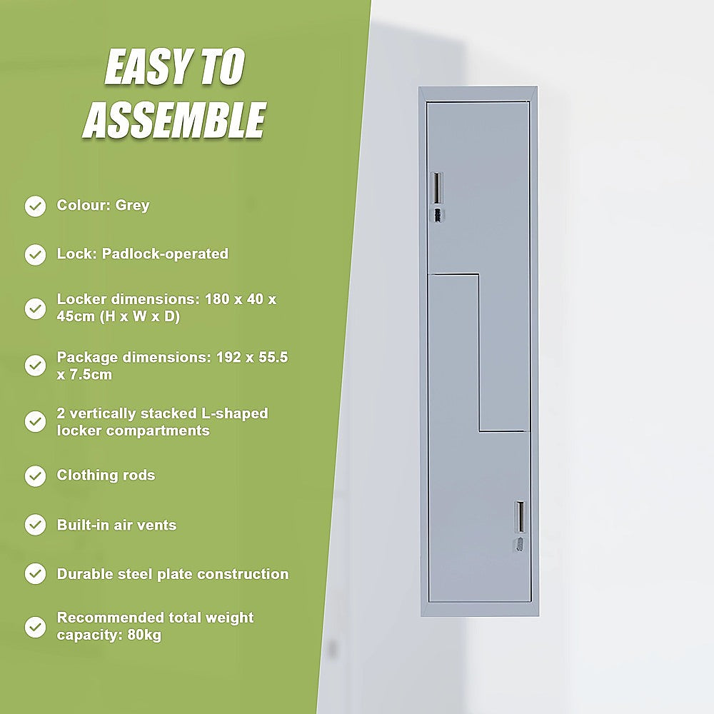Grey Two-Door L-shaped Office Gym Shed Storage Lockers