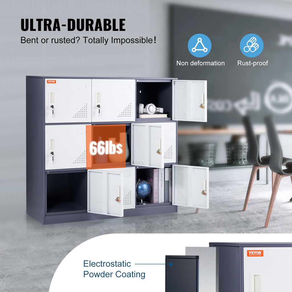 VEVOR 9 Doors Metal Storage Cabinet Employees Steel Storage Cabinet Office Gray