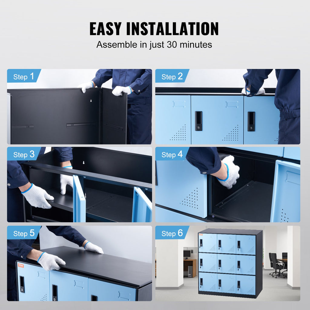 VEVOR 9 Doors Metal Storage Cabinet Employees Steel Storage Cabinet Office Black