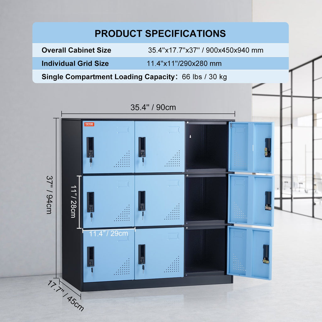 VEVOR 9 Doors Metal Storage Cabinet Employees Steel Storage Cabinet Office Black