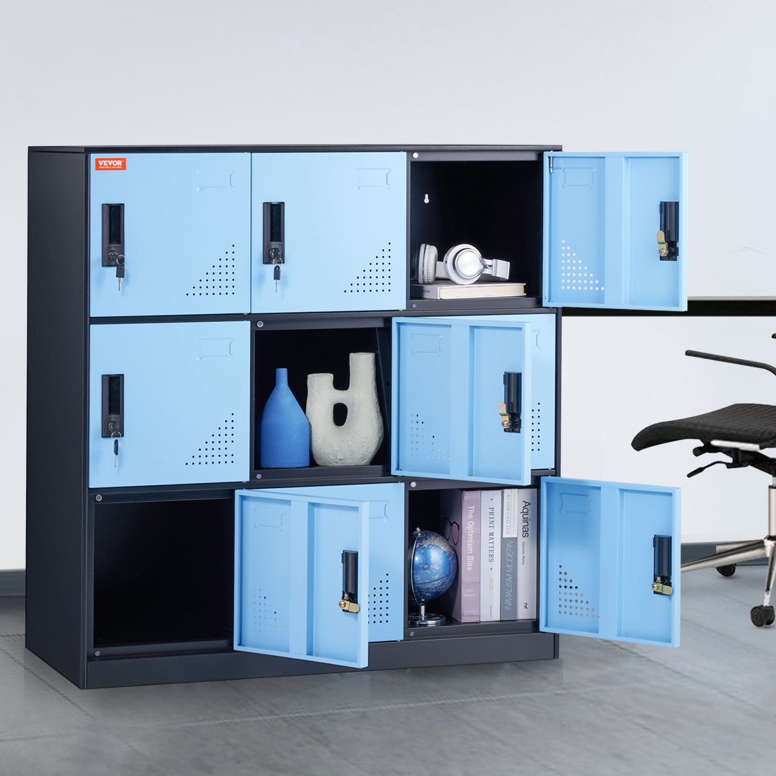 VEVOR 9 Doors Metal Storage Cabinet Employees Steel Storage Cabinet Office Black