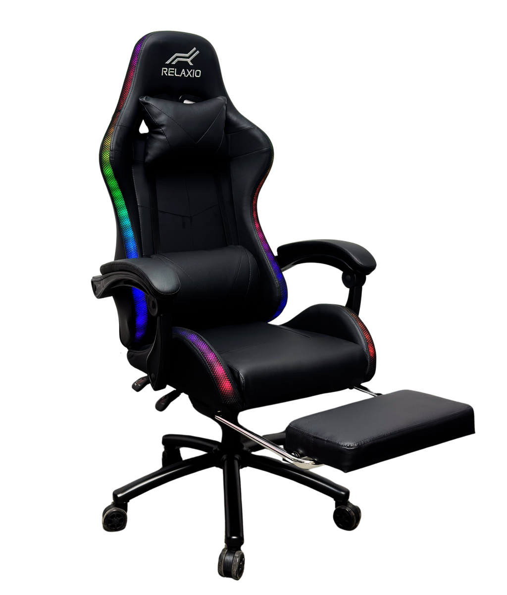 Gaming Chair With Headrest and Foot Rest LED Light - Pink White