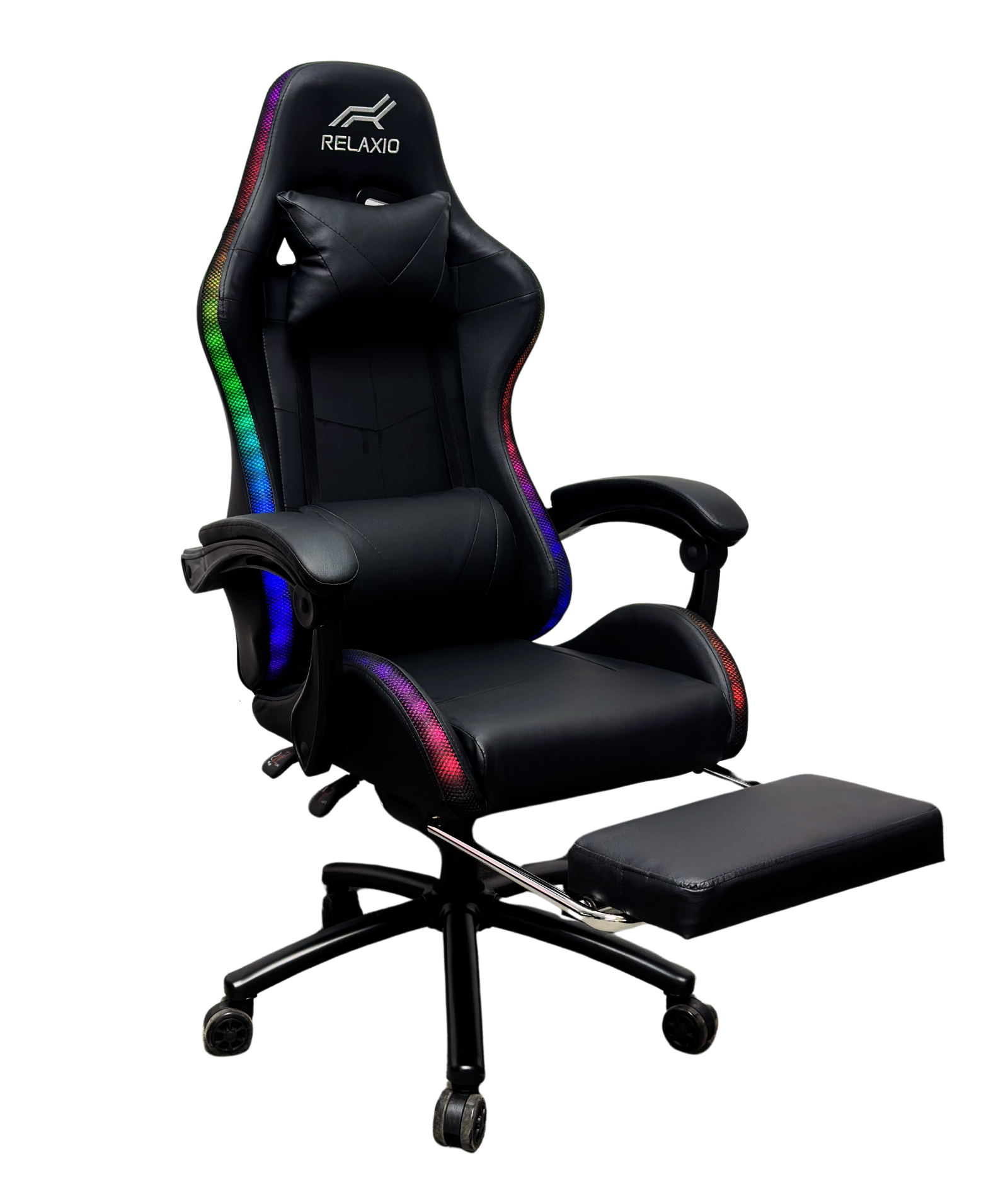 Gaming Chair With Headrest and Foot Rest LED Light - Pink White