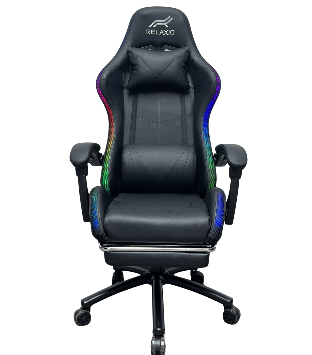 Gaming Chair With Headrest and Foot Rest LED Light - Pink White