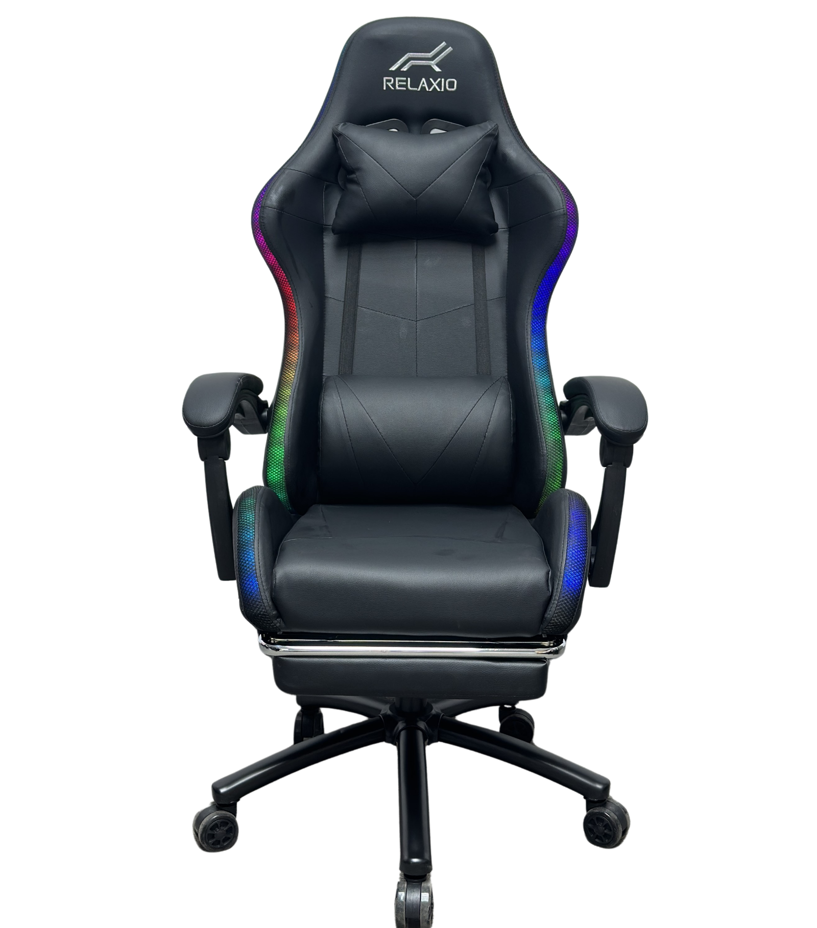 Gaming Chair With Headrest and Foot Rest LED Light - Pink White
