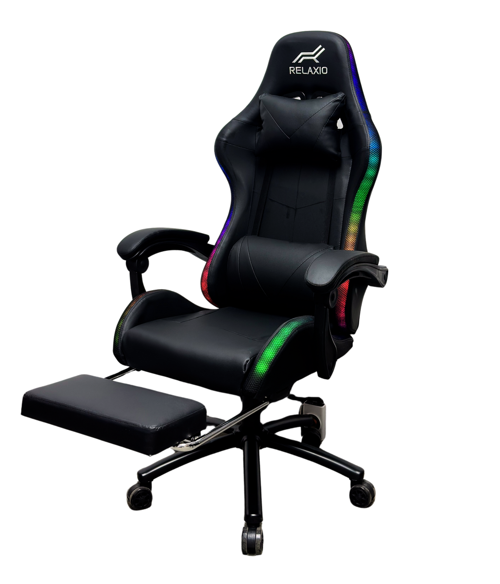 Gaming Chair With Headrest and Foot Rest LED Light - Pink White