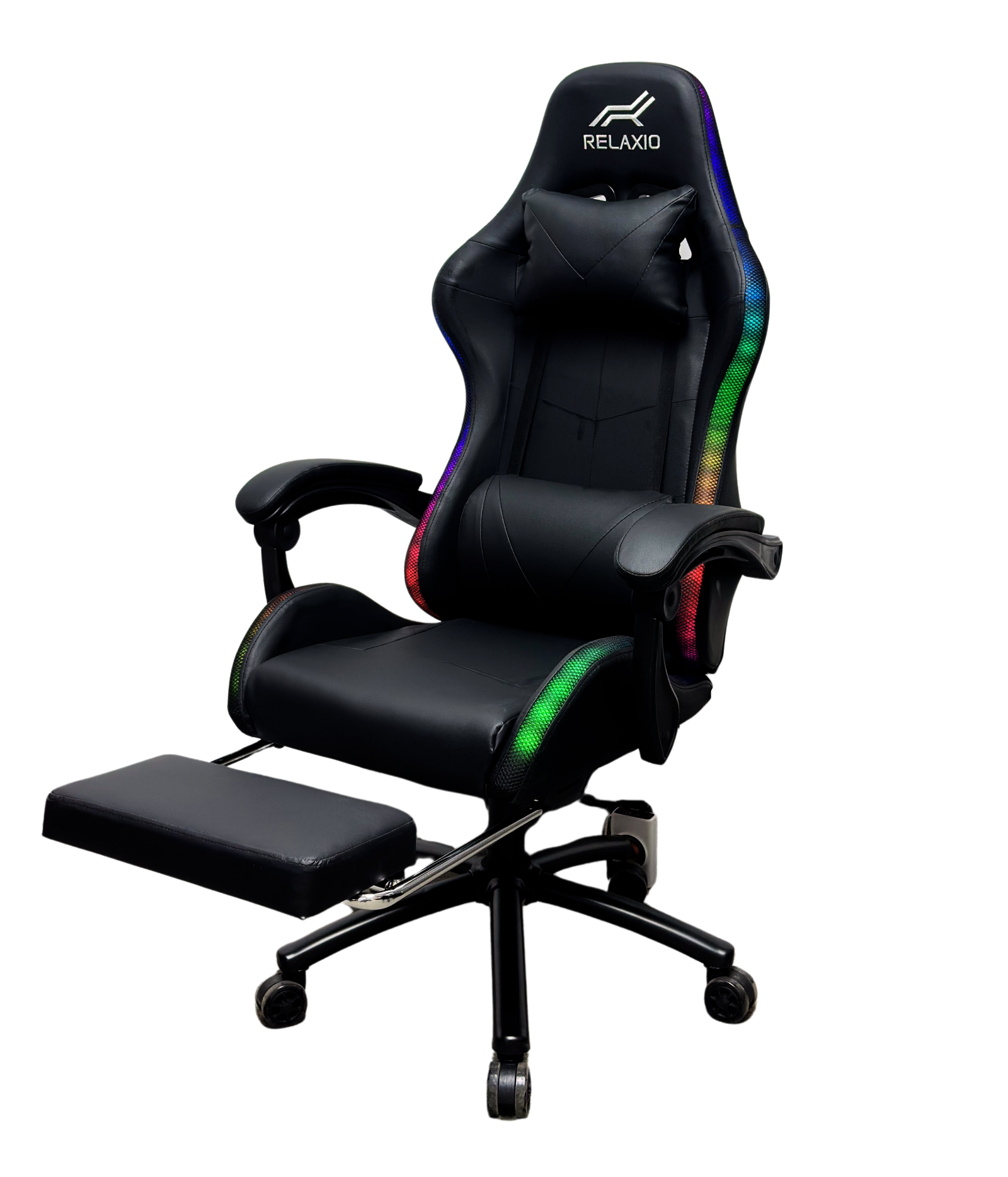 Gaming Chair With Headrest and Foot Rest LED Light - Pink White